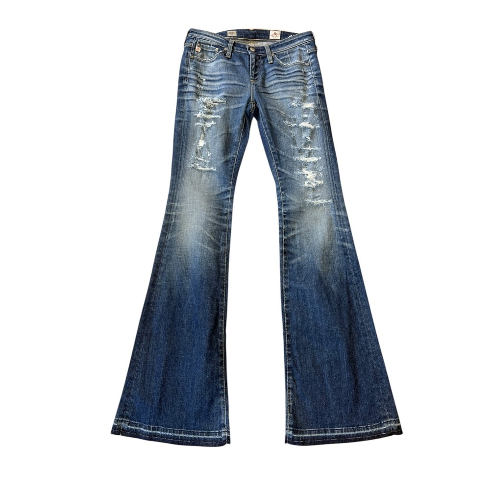 Ag Adriano Goldschmied Distressed Blue Flare Jeans